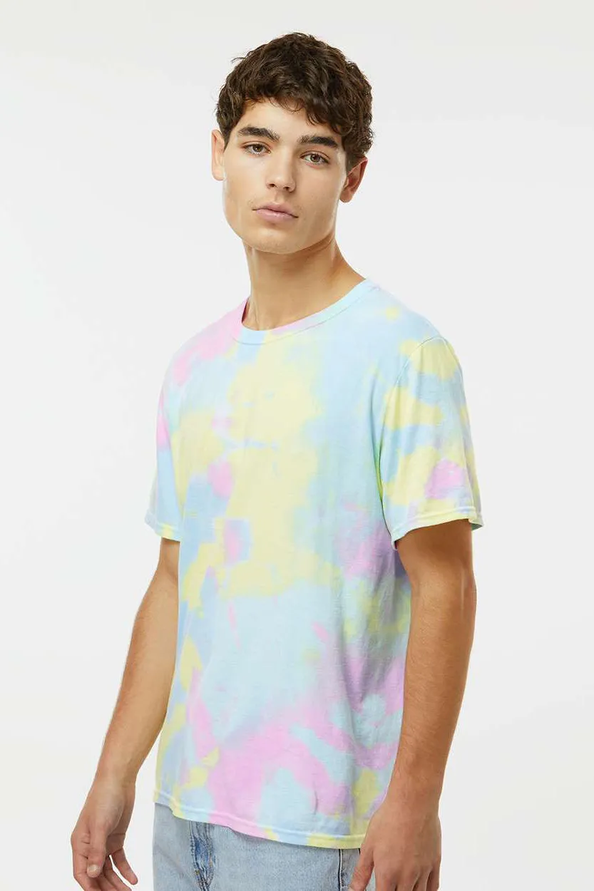 Dyenomite Mens Dream Tie Dyed Short Sleeve Crewneck T-Shirt - Pastel Rainbow - Closeout