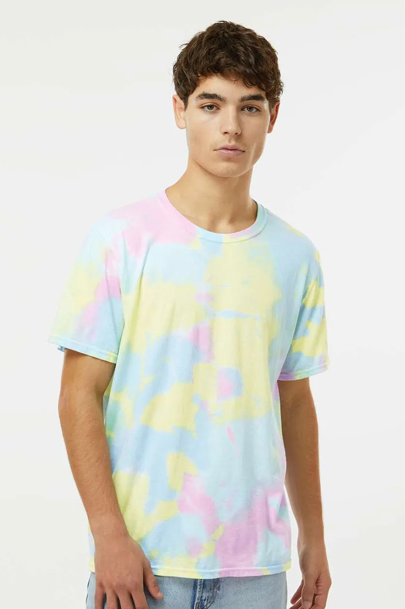 Dyenomite Mens Dream Tie Dyed Short Sleeve Crewneck T-Shirt - Pastel Rainbow - Closeout