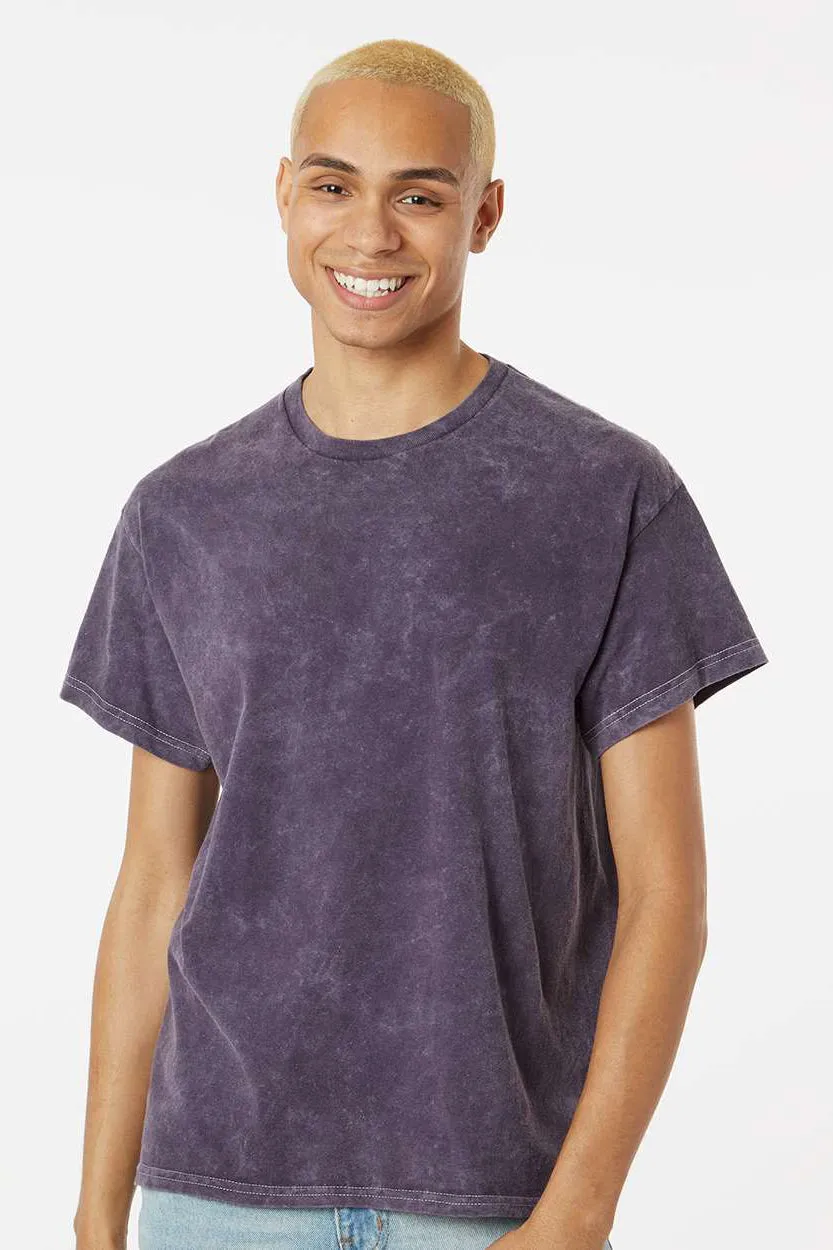 Dyenomite Mens Mineral Wash Short Sleeve Crewneck T-Shirt - Aubergine - Closeout