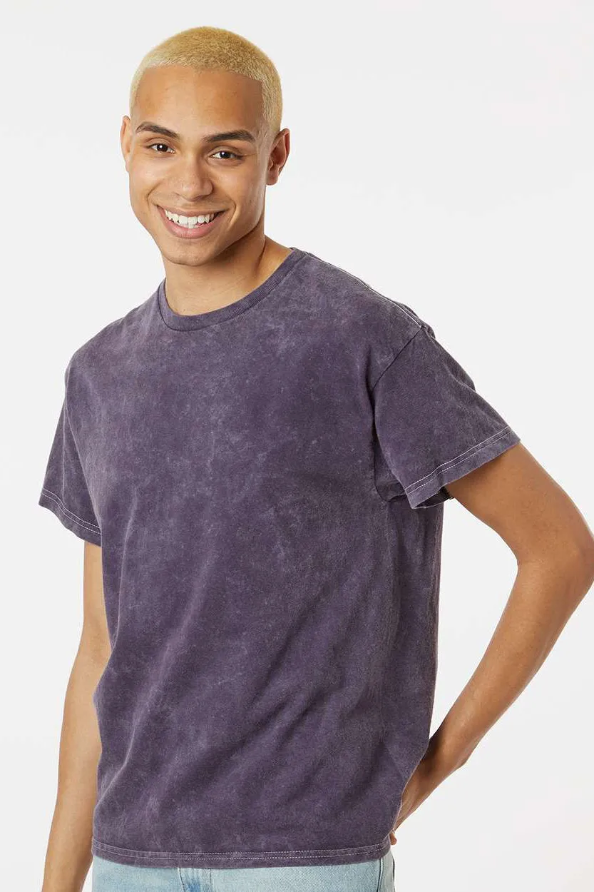 Dyenomite Mens Mineral Wash Short Sleeve Crewneck T-Shirt - Aubergine - Closeout
