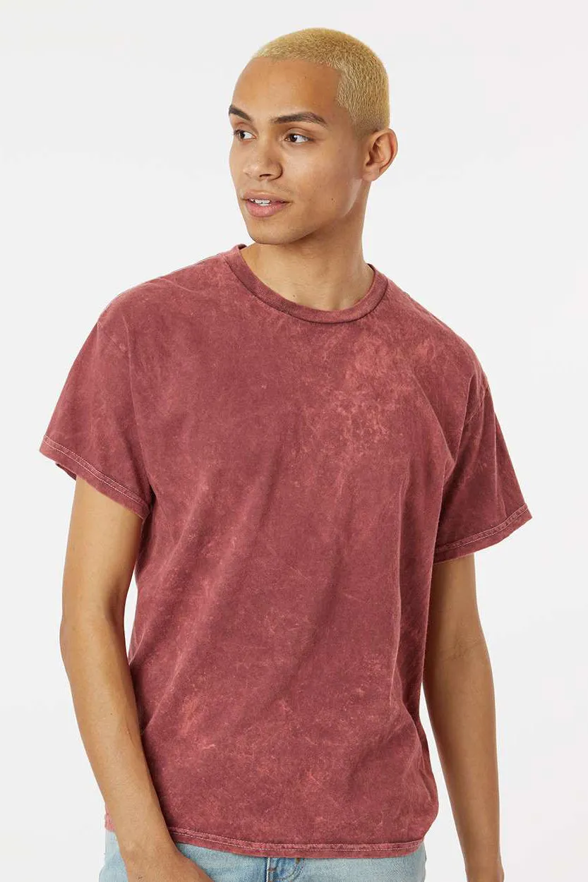 Dyenomite Mens Mineral Wash Short Sleeve Crewneck T-Shirt - Crimson Red - Closeout
