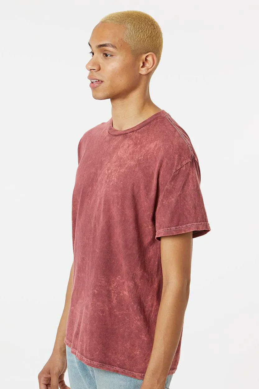 Dyenomite Mens Mineral Wash Short Sleeve Crewneck T-Shirt - Crimson Red - Closeout