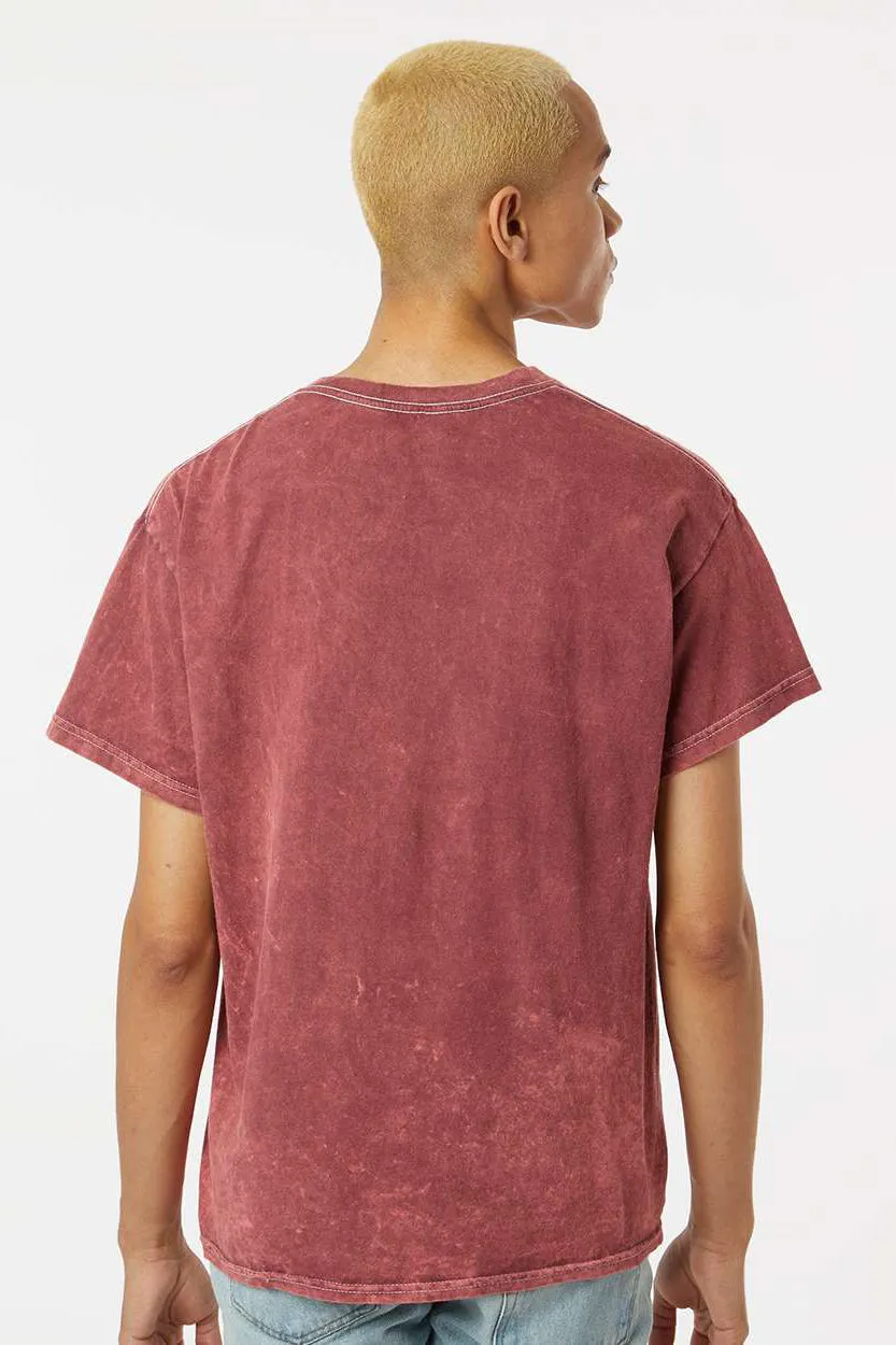 Dyenomite Mens Mineral Wash Short Sleeve Crewneck T-Shirt - Crimson Red - Closeout