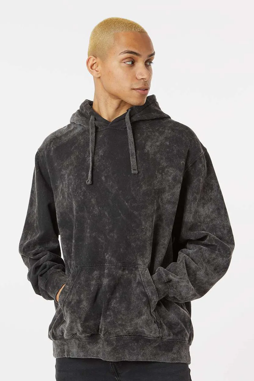Dyenomite Mens Premium Fleece Mineral Wash Hooded Sweatshirt Hoodie w/ Pouch Pocket - Black Mineral Wash - Closeout