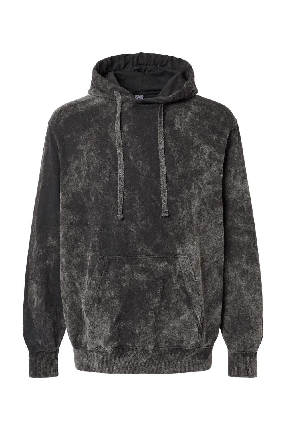 Dyenomite Mens Premium Fleece Mineral Wash Hooded Sweatshirt Hoodie w/ Pouch Pocket - Black Mineral Wash - Closeout