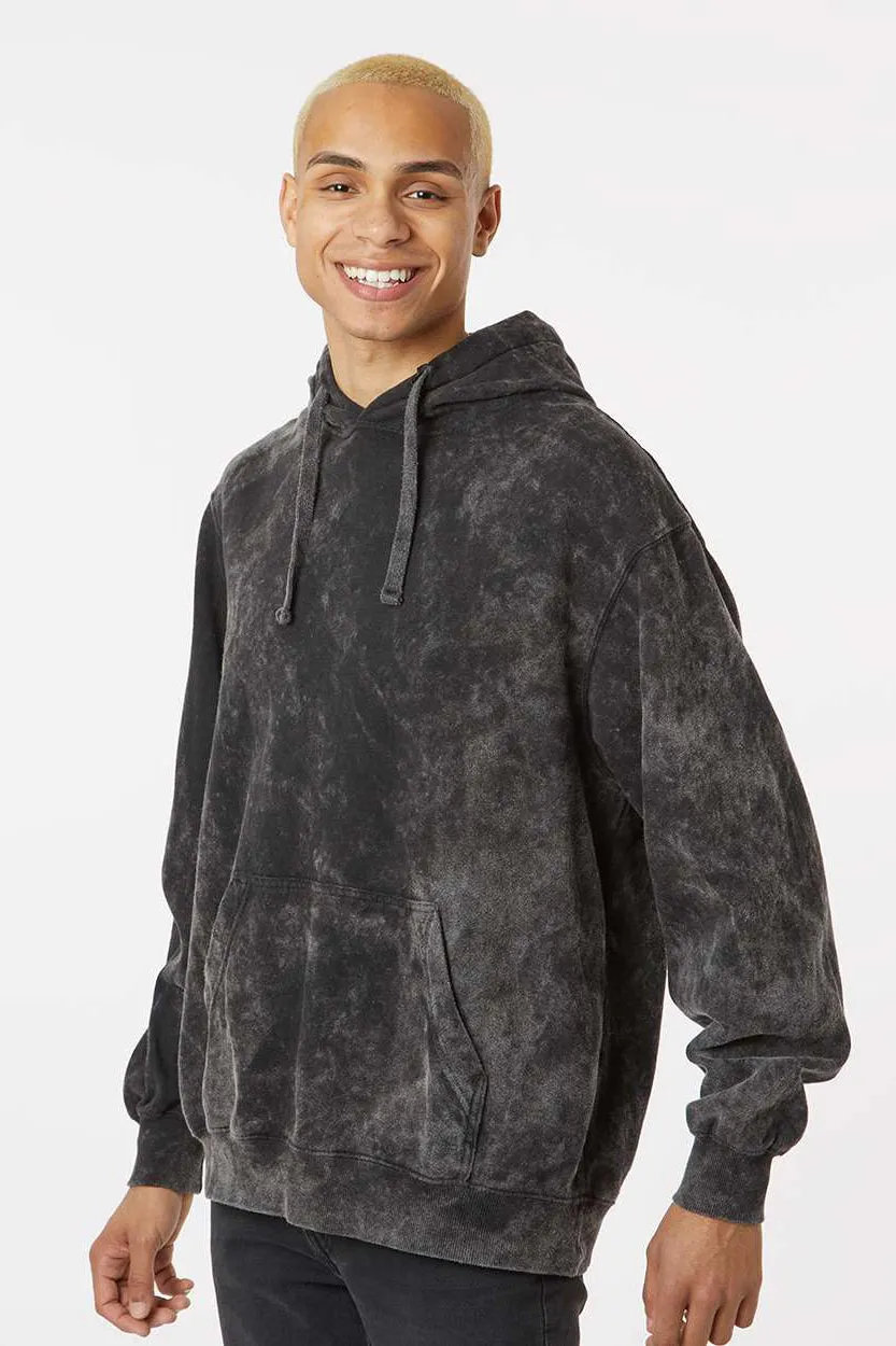 Dyenomite Mens Premium Fleece Mineral Wash Hooded Sweatshirt Hoodie w/ Pouch Pocket - Black Mineral Wash - Closeout
