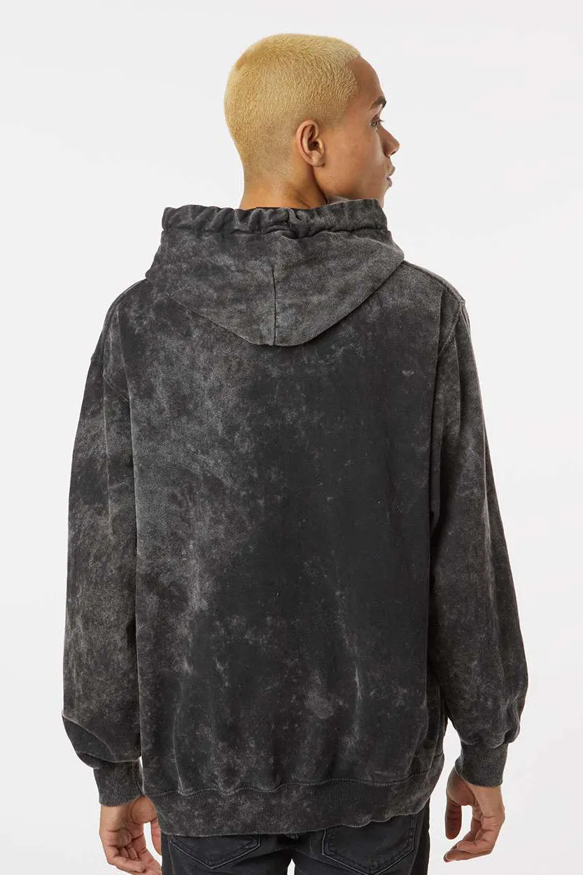 Dyenomite Mens Premium Fleece Mineral Wash Hooded Sweatshirt Hoodie w/ Pouch Pocket - Black Mineral Wash - Closeout