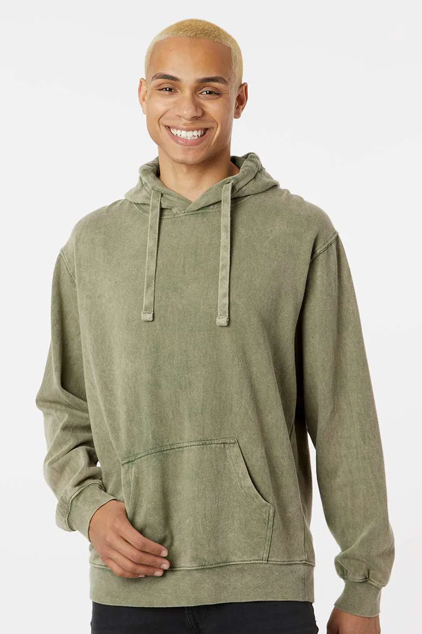 Dyenomite Mens Premium Fleece Mineral Wash Hooded Sweatshirt Hoodie w/ Pouch Pocket - Kale Green - Closeout