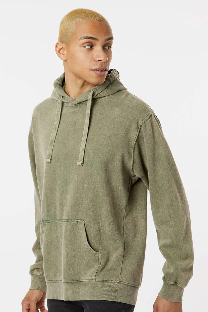 Dyenomite Mens Premium Fleece Mineral Wash Hooded Sweatshirt Hoodie w/ Pouch Pocket - Kale Green - Closeout