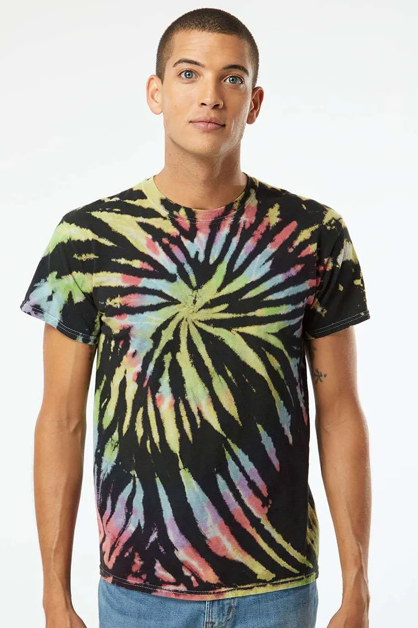 Dyenomite Mens Spiral Tie Dyed Short Sleeve Crewneck T-Shirt - Aurora - Closeout