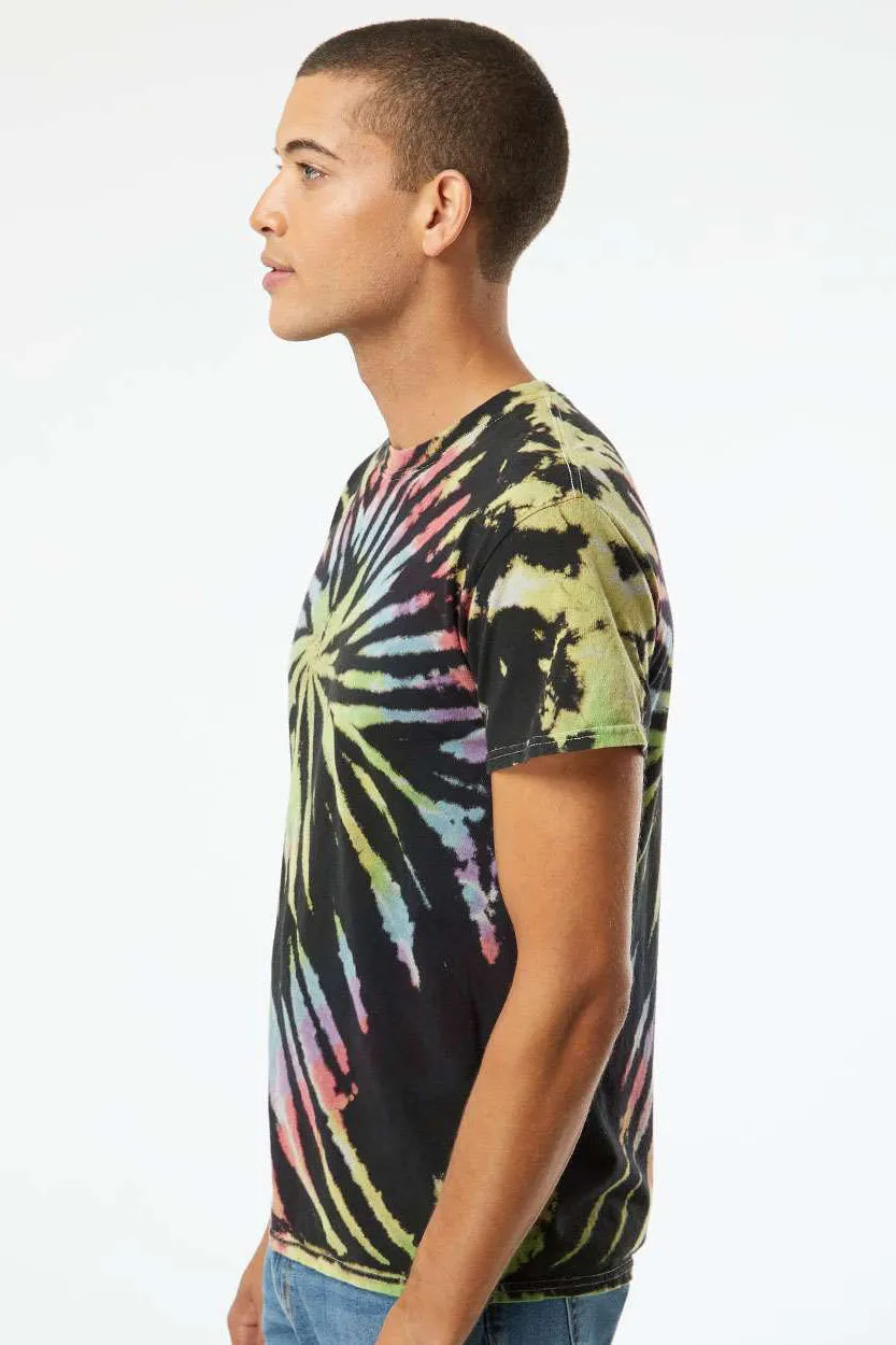 Dyenomite Mens Spiral Tie Dyed Short Sleeve Crewneck T-Shirt - Aurora - Closeout