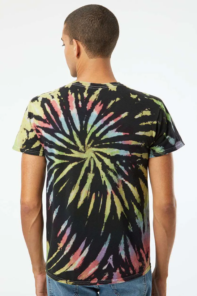 Dyenomite Mens Spiral Tie Dyed Short Sleeve Crewneck T-Shirt - Aurora - Closeout