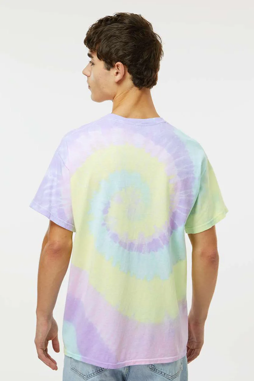 Dyenomite Mens Spiral Tie Dyed Short Sleeve Crewneck T-Shirt - Hawaiian Breeze - Closeout