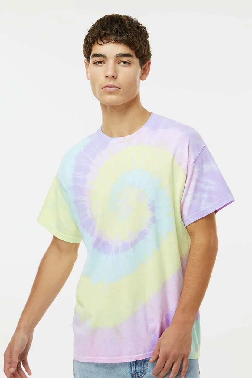 Dyenomite Mens Spiral Tie Dyed Short Sleeve Crewneck T-Shirt - Hawaiian Breeze - Closeout