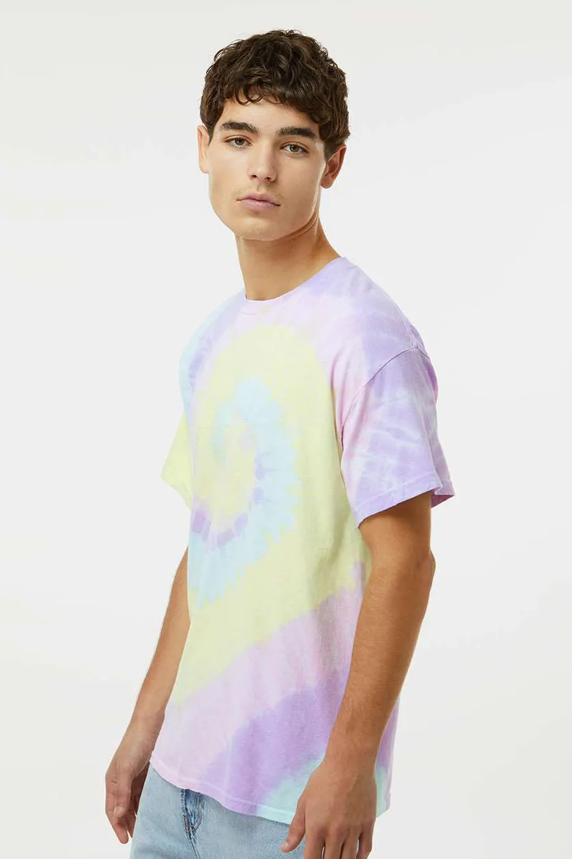 Dyenomite Mens Spiral Tie Dyed Short Sleeve Crewneck T-Shirt - Hawaiian Breeze - Closeout