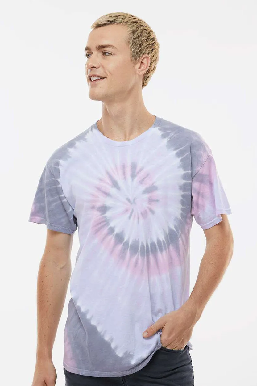 Dyenomite Mens Spiral Tie Dyed Short Sleeve Crewneck T-Shirt - Malibu - Closeout
