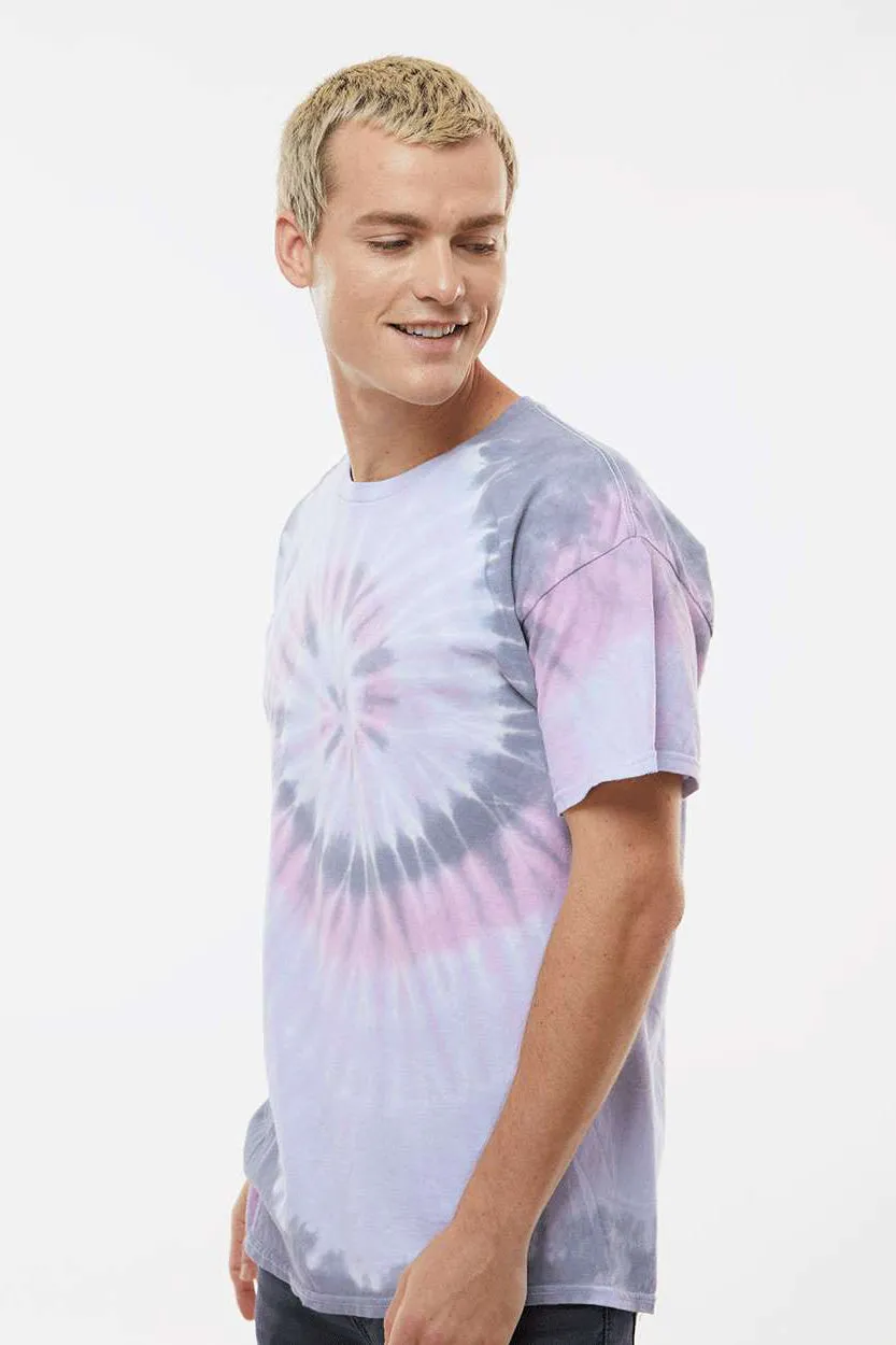 Dyenomite Mens Spiral Tie Dyed Short Sleeve Crewneck T-Shirt - Malibu - Closeout