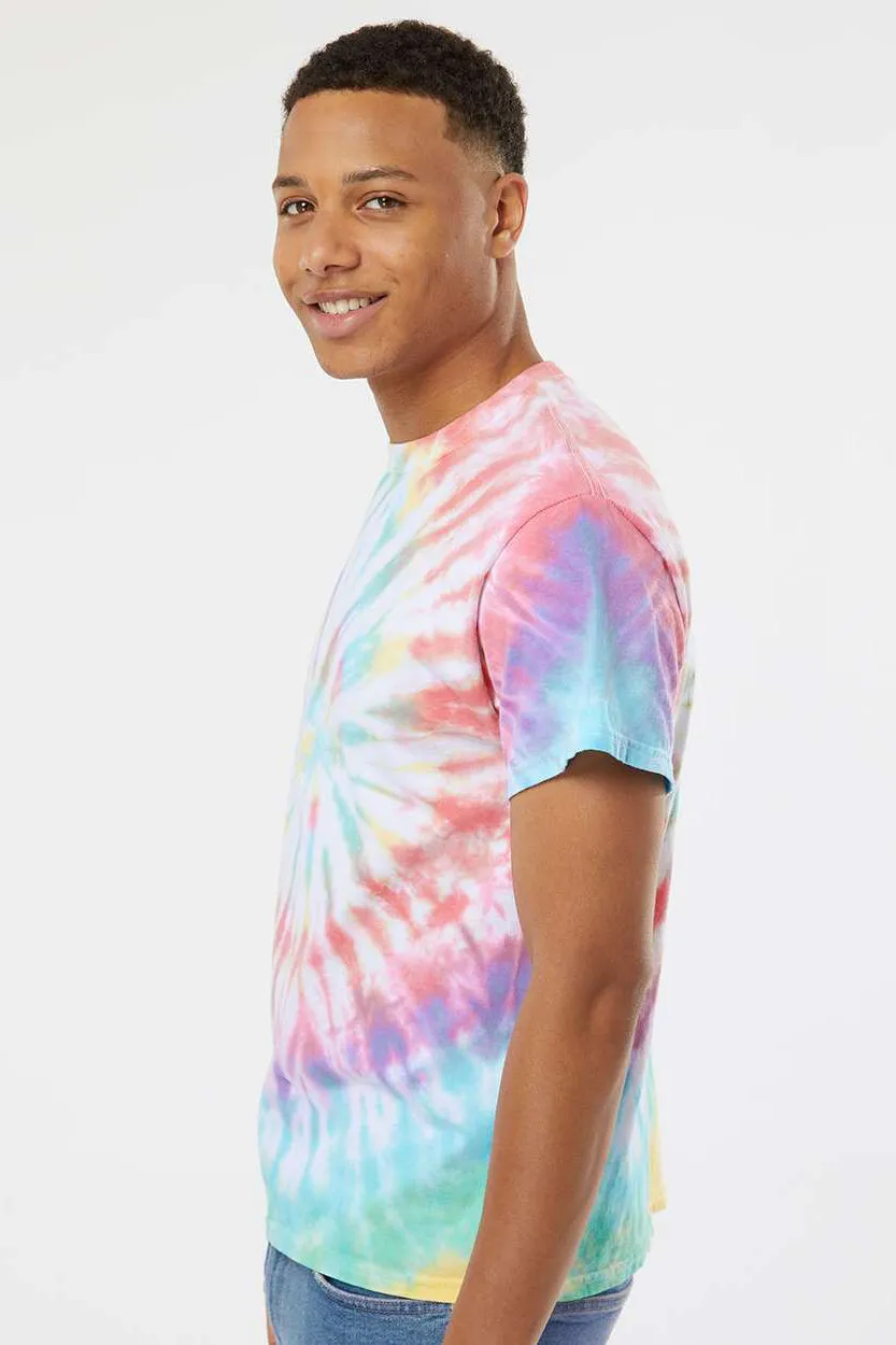 Dyenomite Mens Spiral Tie Dyed Short Sleeve Crewneck T-Shirt - Prism - Closeout