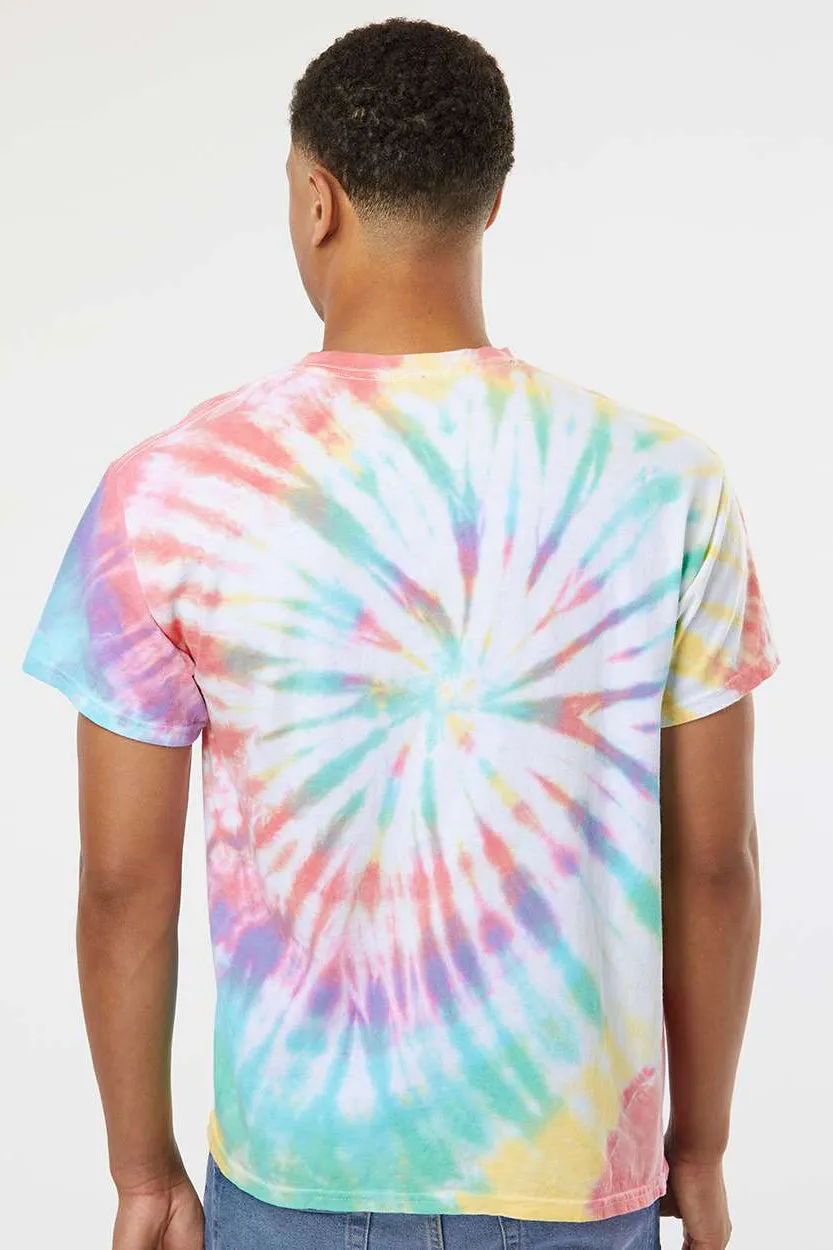 Dyenomite Mens Spiral Tie Dyed Short Sleeve Crewneck T-Shirt - Prism - Closeout