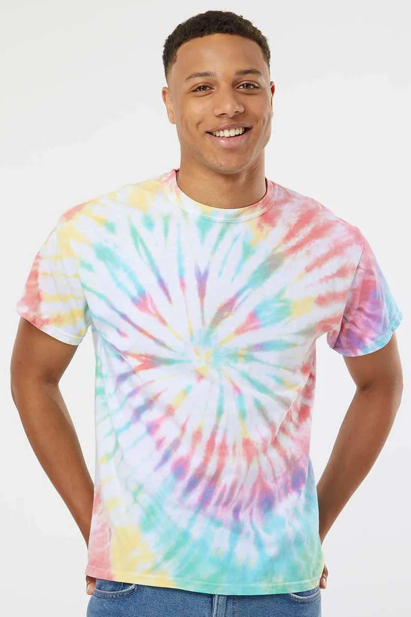 Dyenomite Mens Spiral Tie Dyed Short Sleeve Crewneck T-Shirt - Prism - Closeout