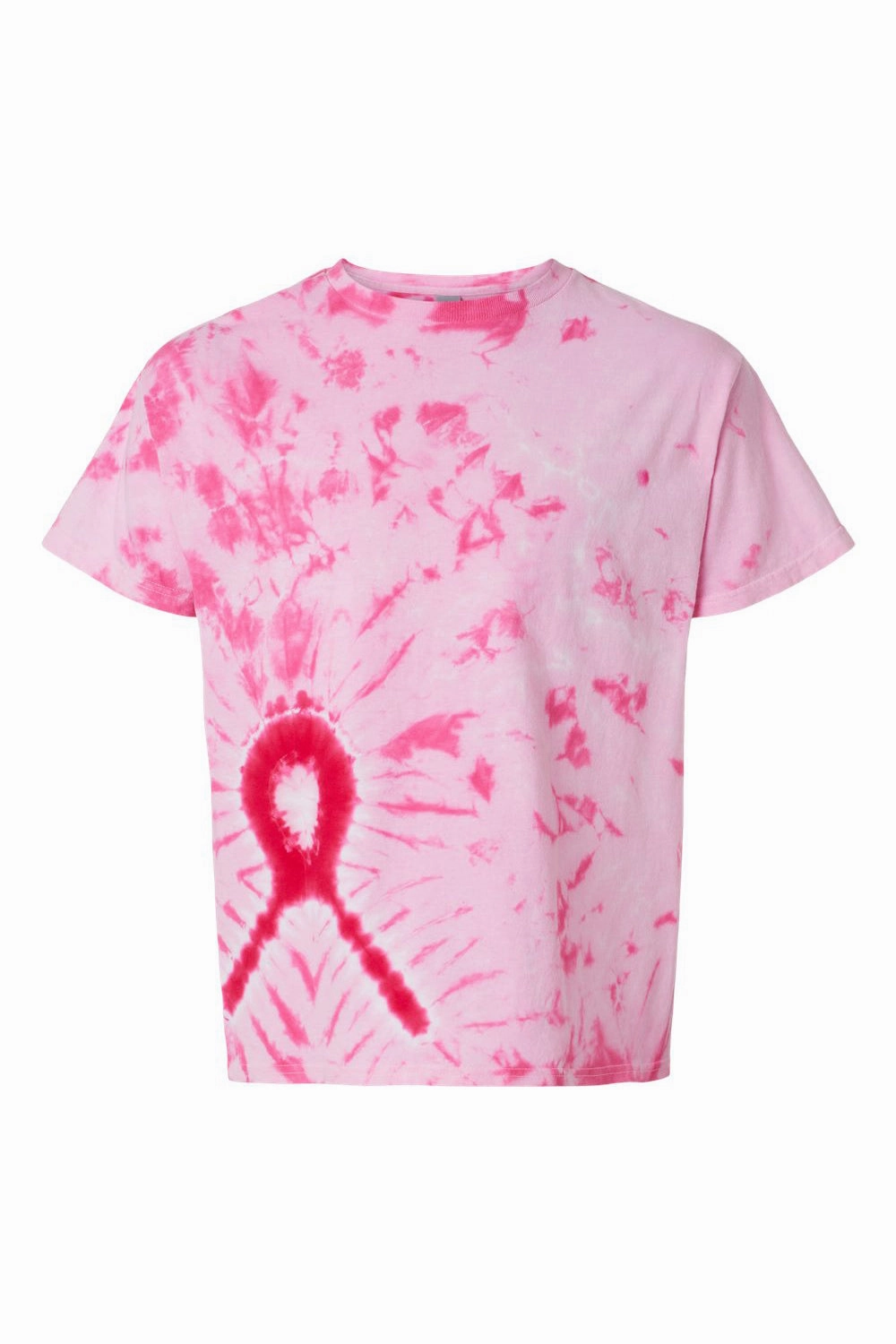 Dyenomite Mens Awareness Ribbon Tie Dyed Short Sleeve Crewneck T-Shirt - Pink - Closeout