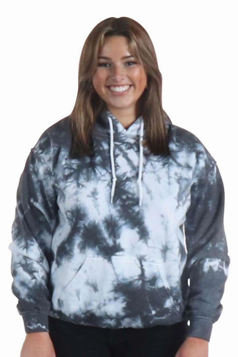 Dyenomite Mens Blended Tie Dyed Hooded Sweatshirt Hoodie w/ Pouch Pocket - Black Crystal - Closeout