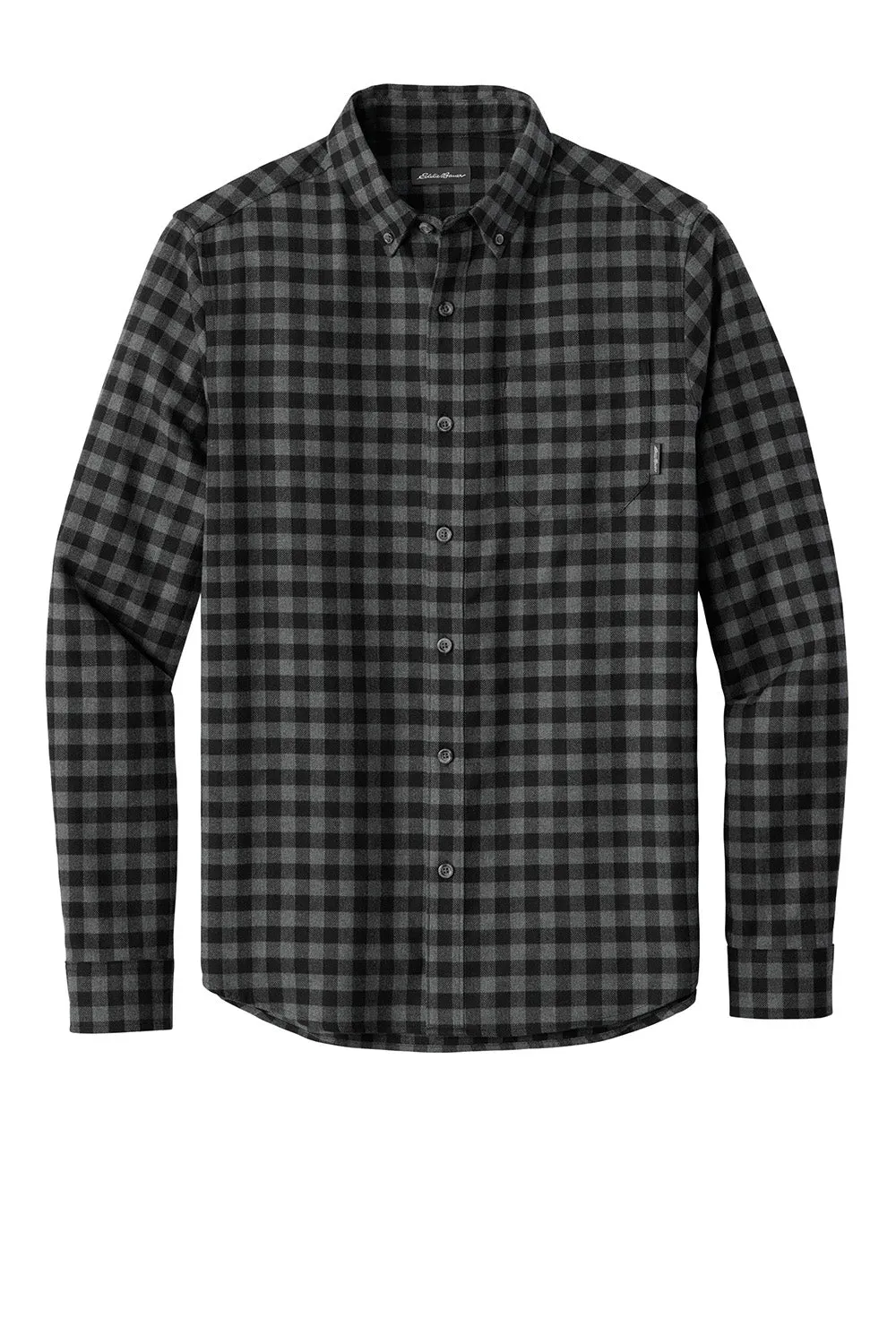 Eddie Bauer Mens Favorite Flannel Long Sleeve Button Down Shirt w/ Pocket - Deep Black Mini Buffalo