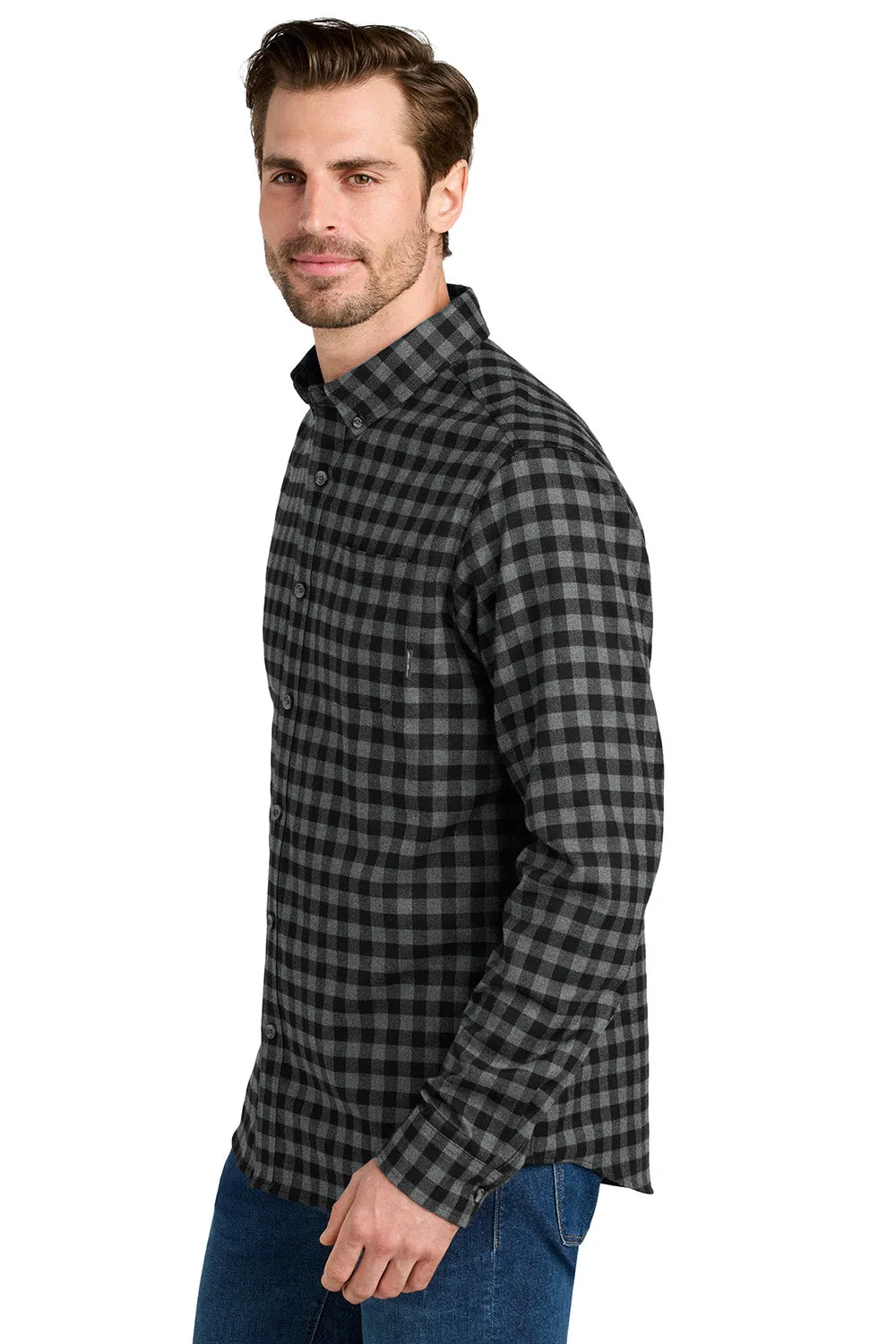 Eddie Bauer Mens Favorite Flannel Long Sleeve Button Down Shirt w/ Pocket - Deep Black Mini Buffalo