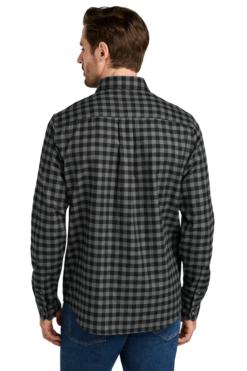 Eddie Bauer Mens Favorite Flannel Long Sleeve Button Down Shirt w/ Pocket - Deep Black Mini Buffalo