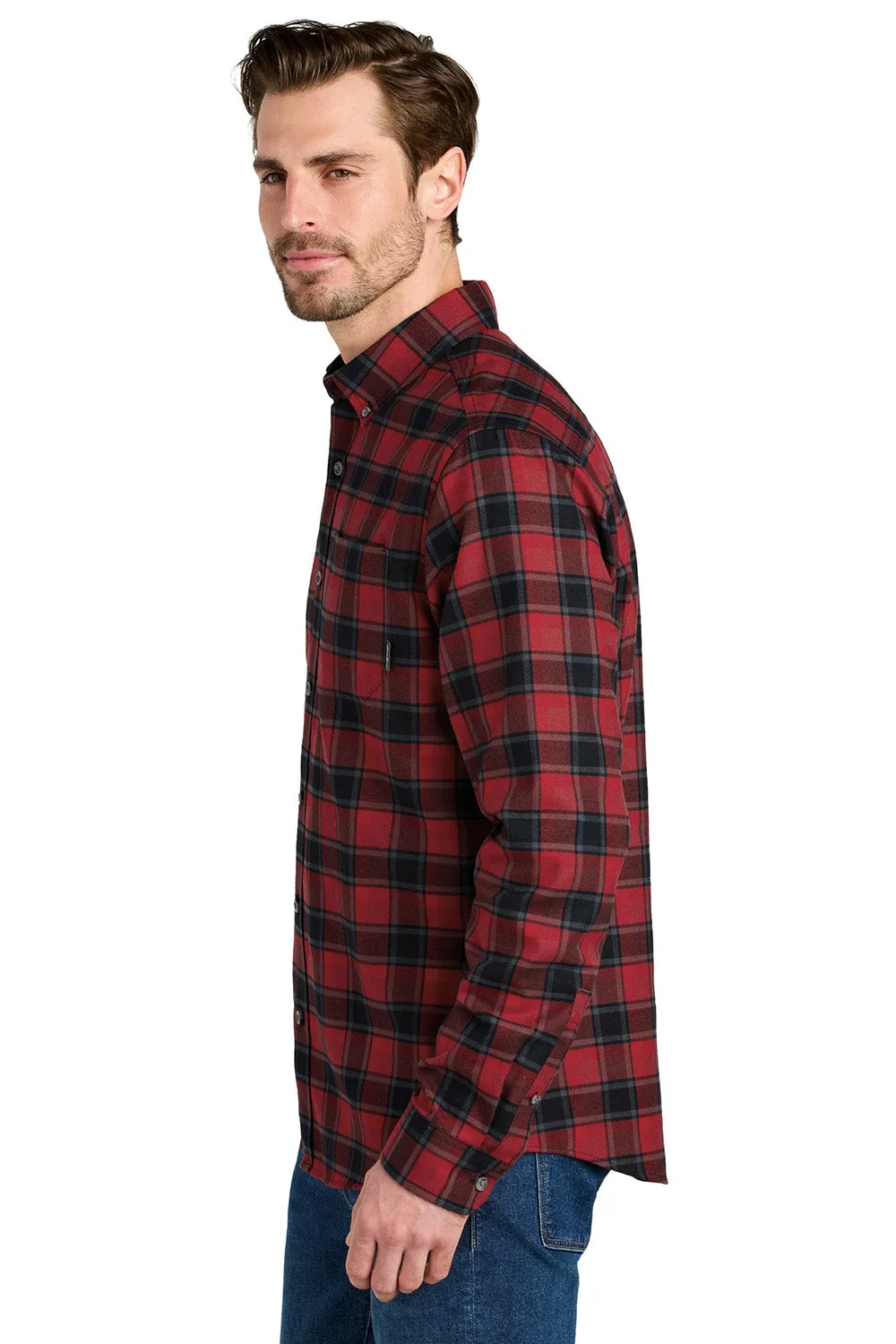 Eddie Bauer Mens Favorite Flannel Long Sleeve Button Down Shirt w/ Pocket - Red Highland Plaid
