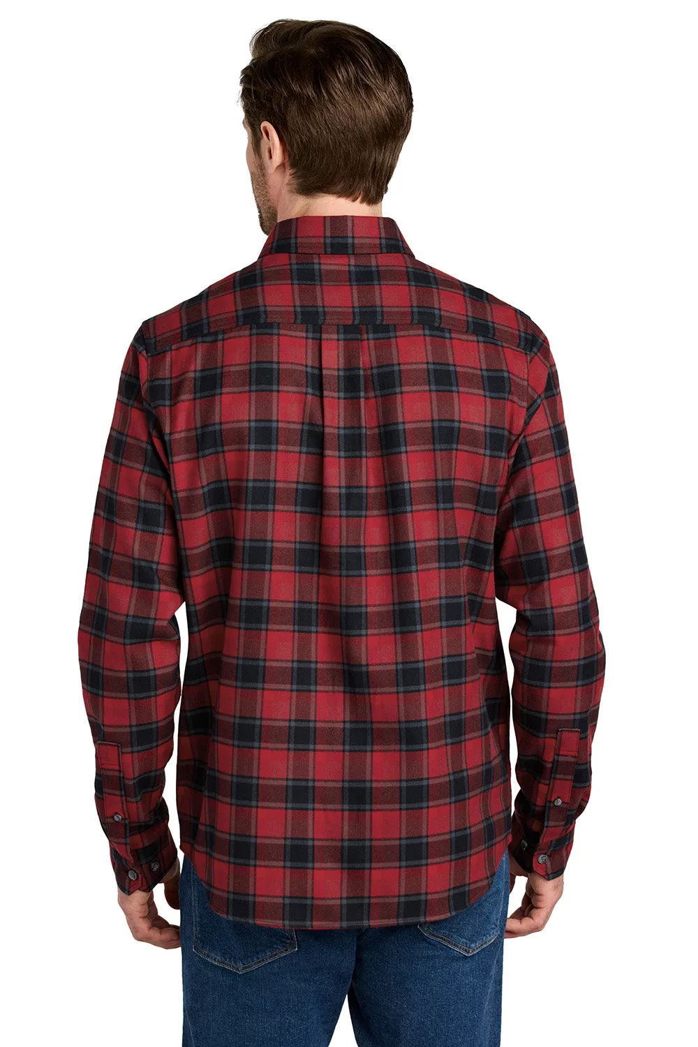 Eddie Bauer Mens Favorite Flannel Long Sleeve Button Down Shirt w/ Pocket - Red Highland Plaid
