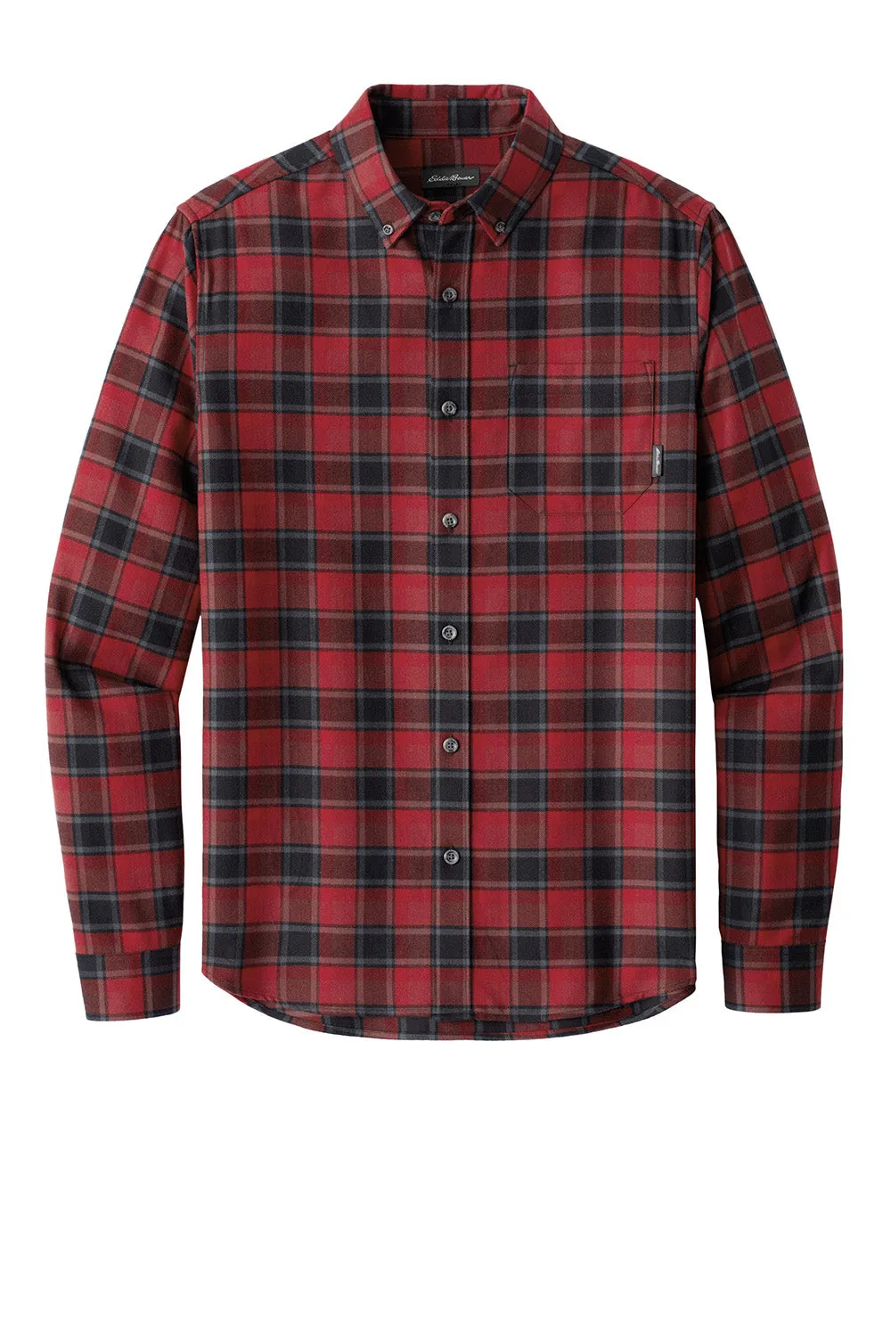 Eddie Bauer Mens Favorite Flannel Long Sleeve Button Down Shirt w/ Pocket - Red Highland Plaid