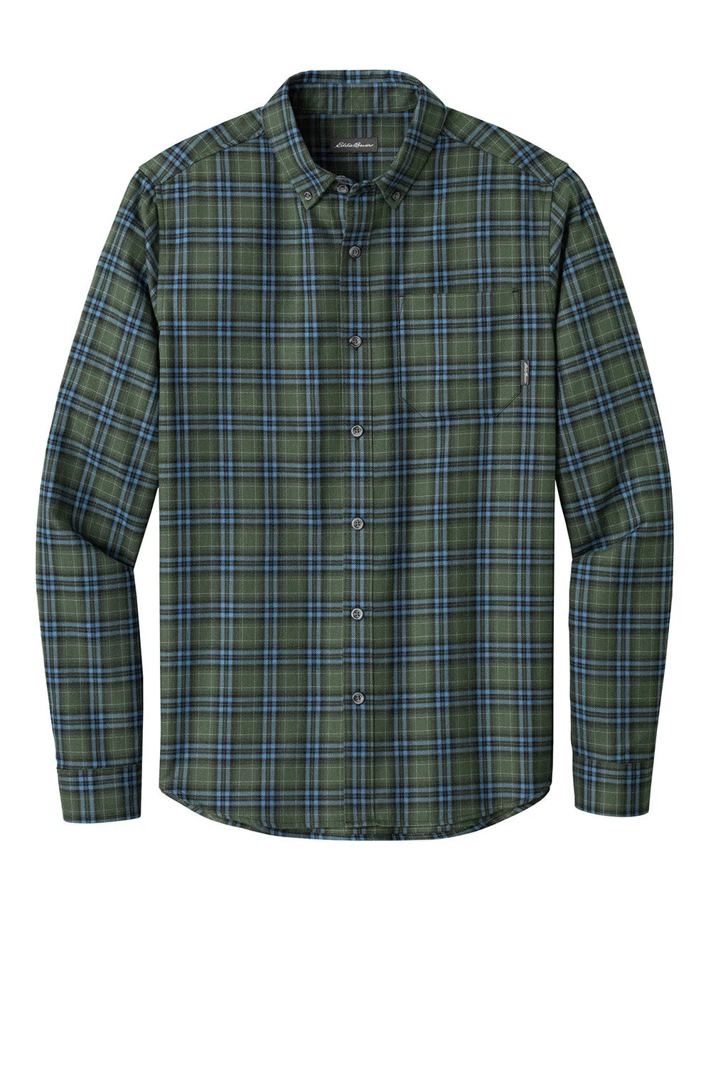 Eddie Bauer Mens Favorite Flannel Long Sleeve Button Down Shirt w/ Pocket - Soft Olive Green Plaid