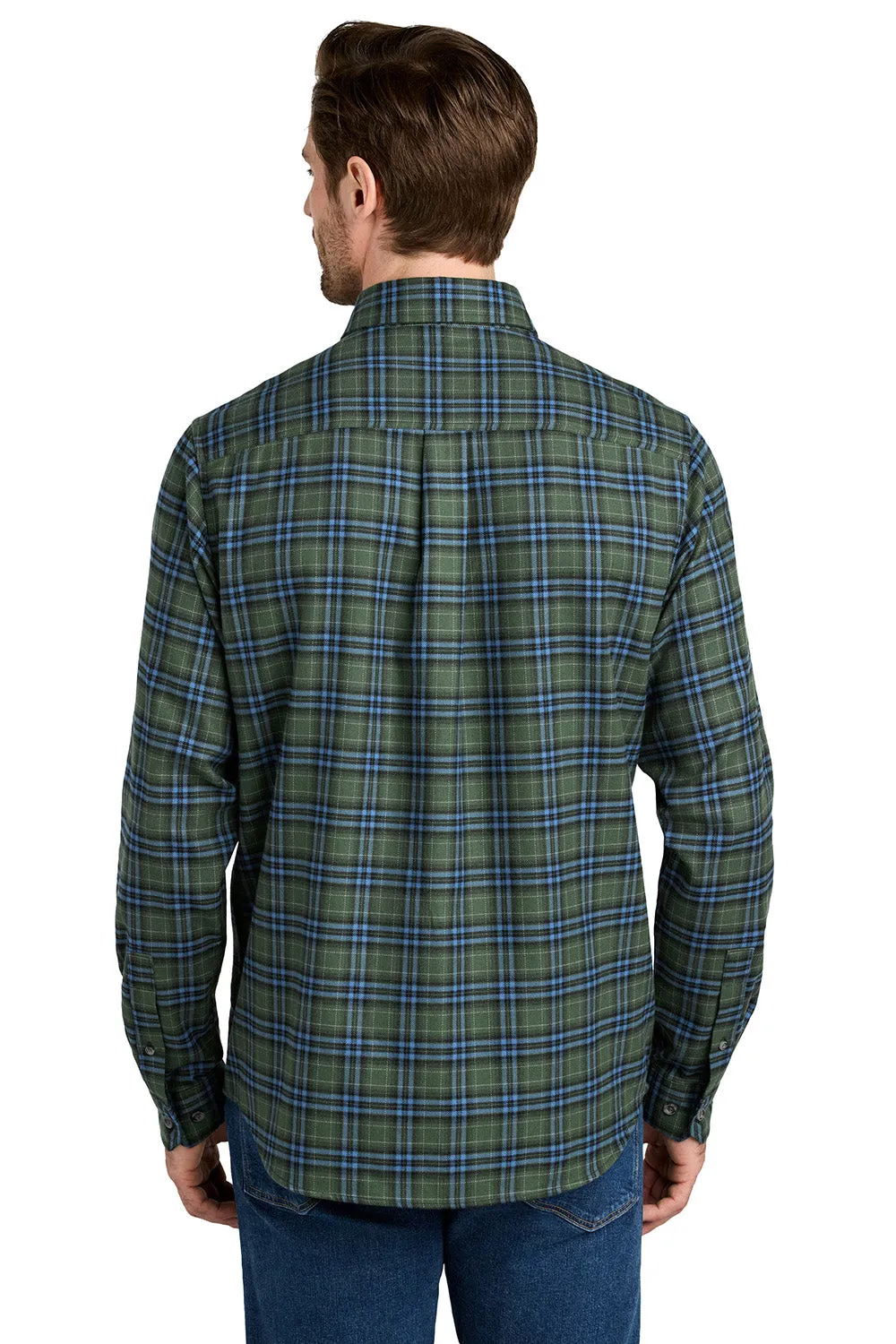 Eddie Bauer Mens Favorite Flannel Long Sleeve Button Down Shirt w/ Pocket - Soft Olive Green Plaid
