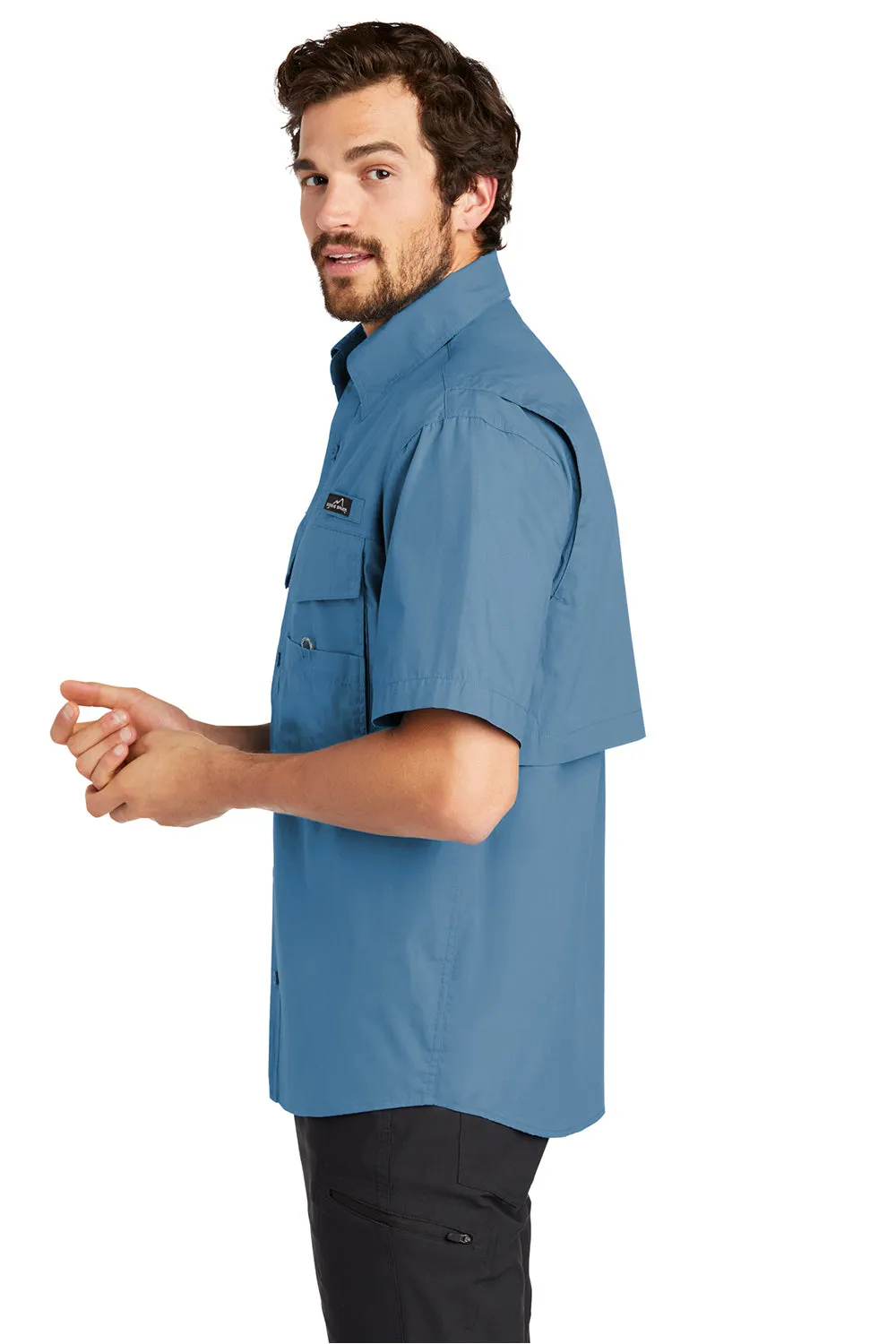 Eddie Bauer Mens Fishing Short Sleeve Button Down Shirt w/ Double Pockets - Blue Gill