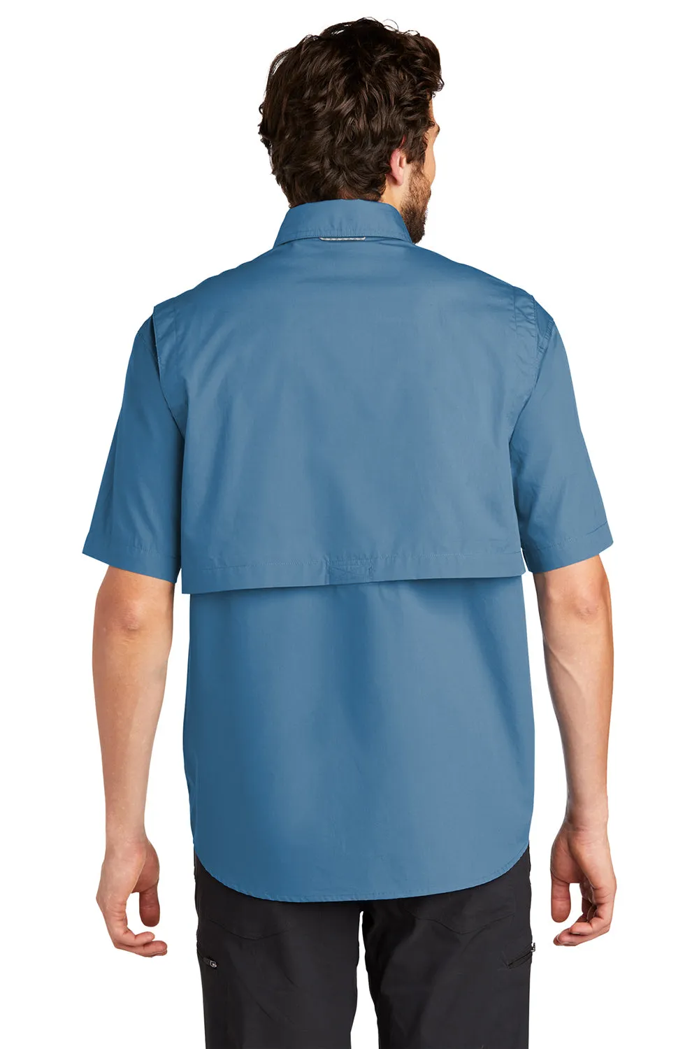 Eddie Bauer Mens Fishing Short Sleeve Button Down Shirt w/ Double Pockets - Blue Gill