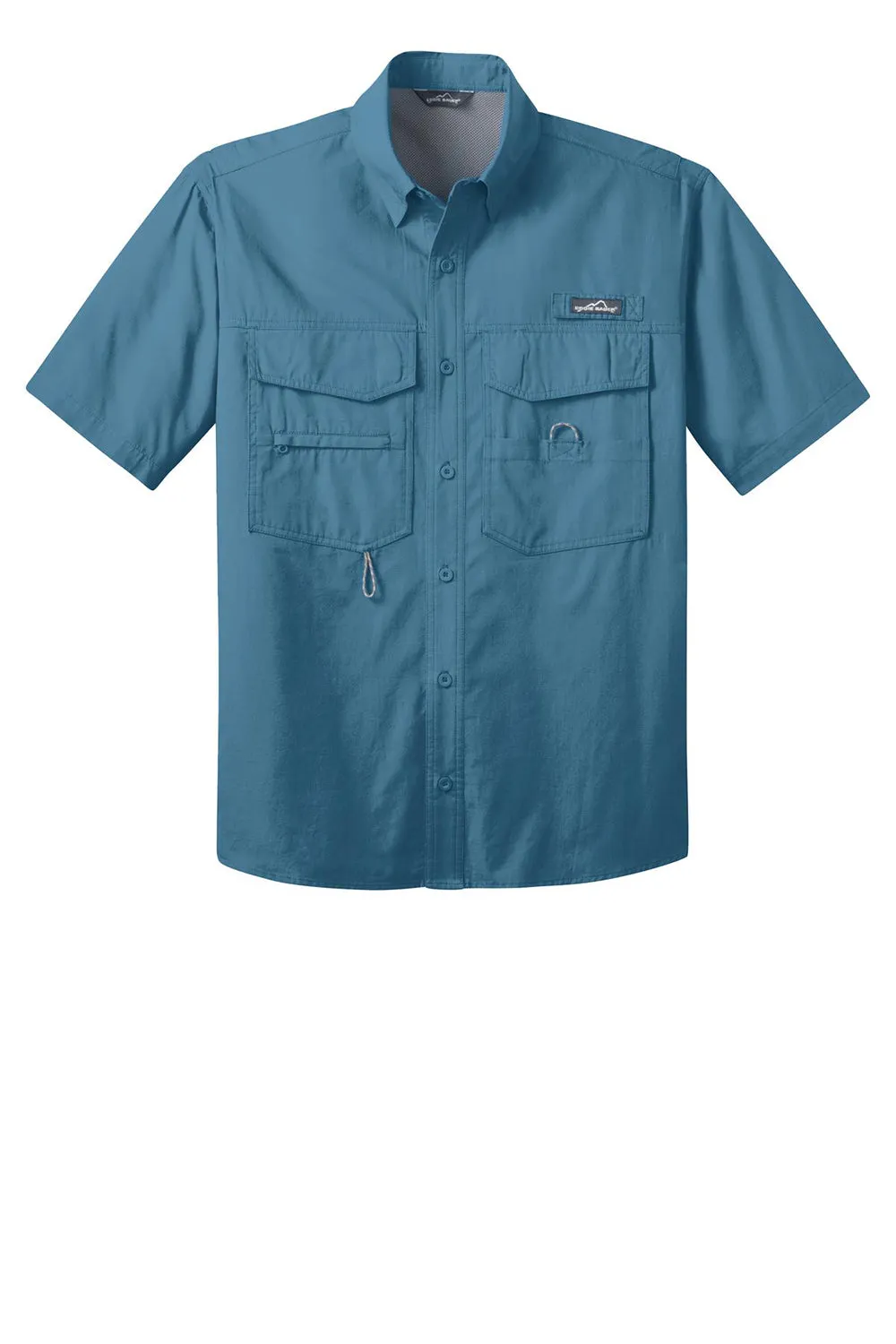 Eddie Bauer Mens Fishing Short Sleeve Button Down Shirt w/ Double Pockets - Blue Gill