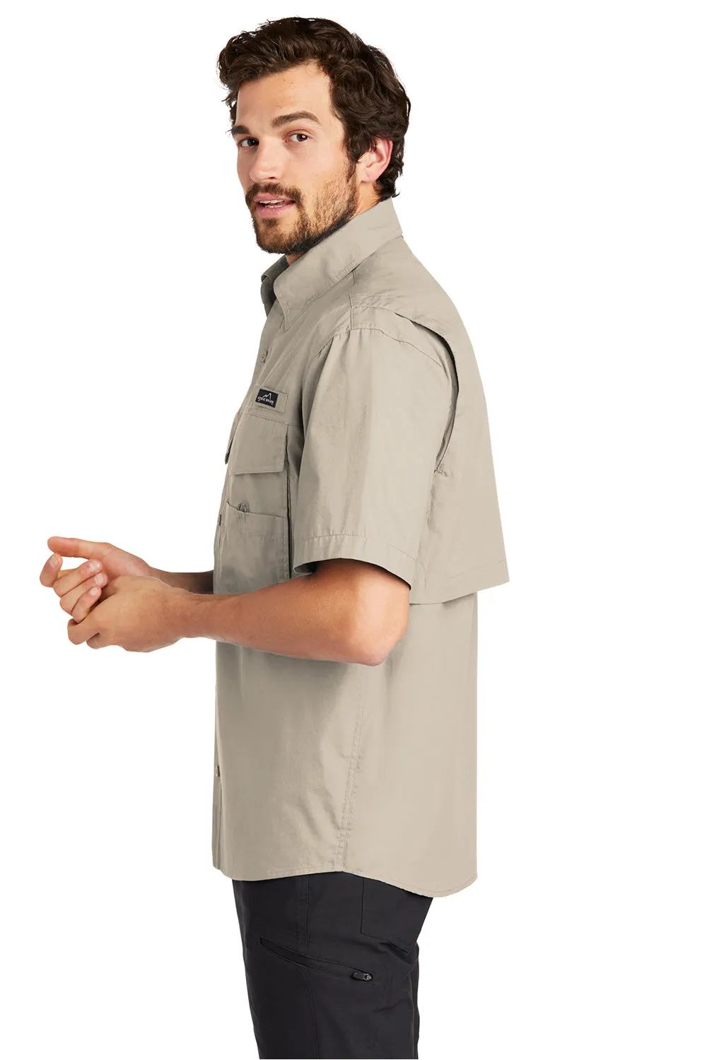 Eddie Bauer Mens Fishing Short Sleeve Button Down Shirt w/ Double Pockets - Driftwood