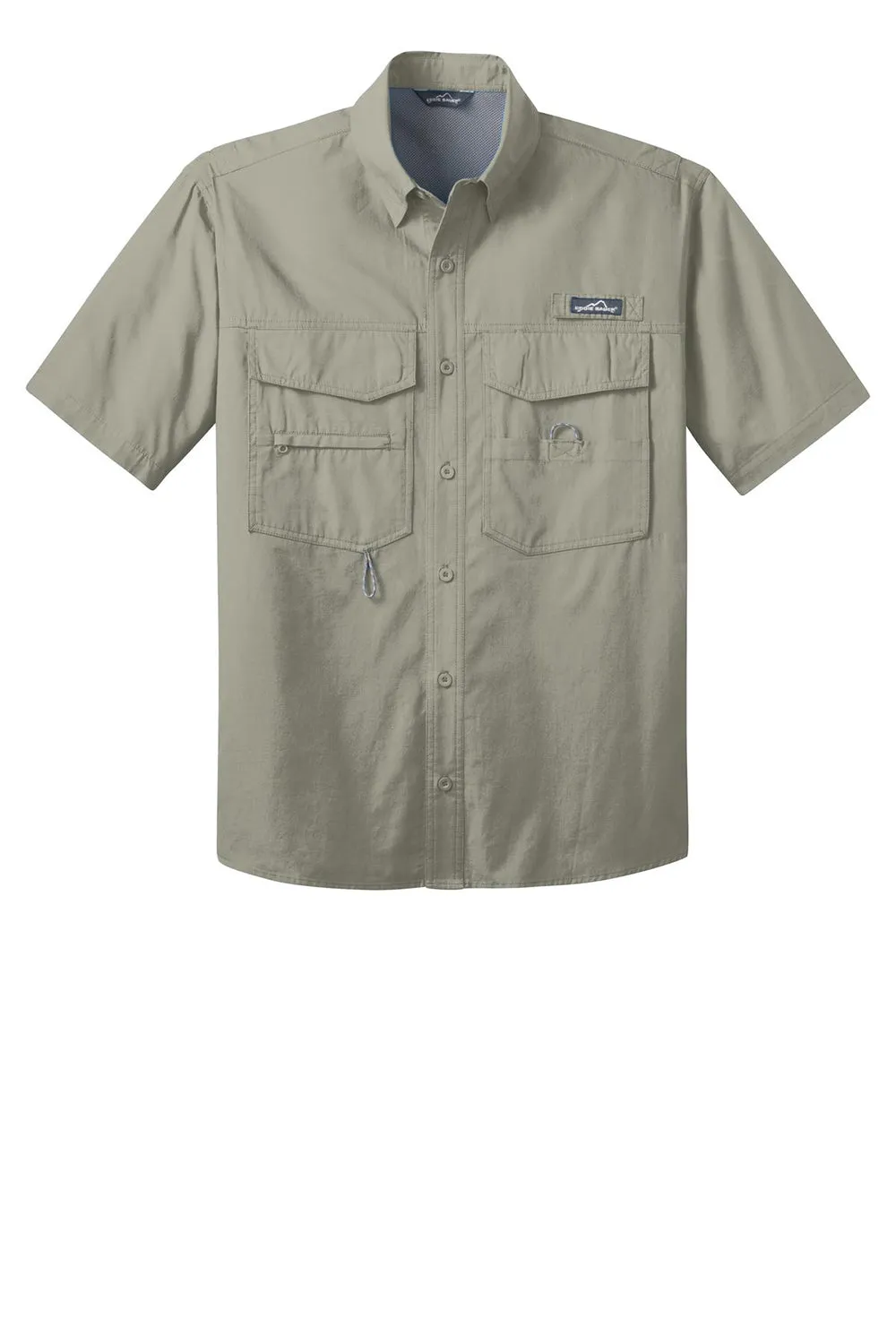 Eddie Bauer Mens Fishing Short Sleeve Button Down Shirt w/ Double Pockets - Driftwood