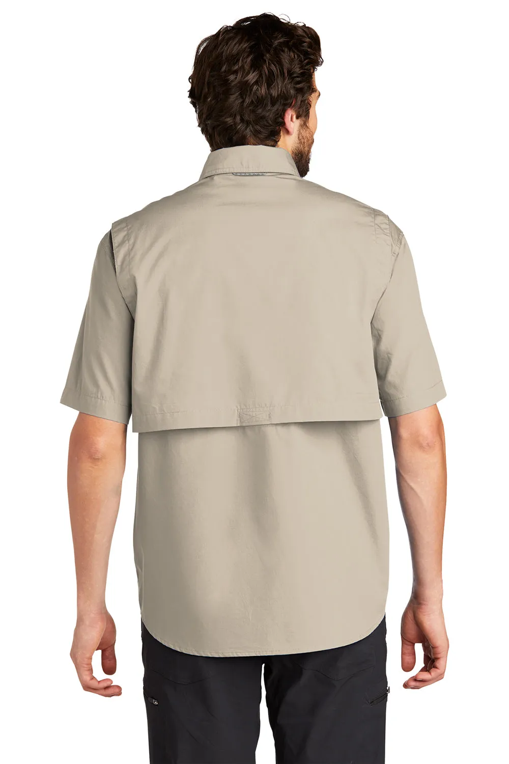 Eddie Bauer Mens Fishing Short Sleeve Button Down Shirt w/ Double Pockets - Driftwood
