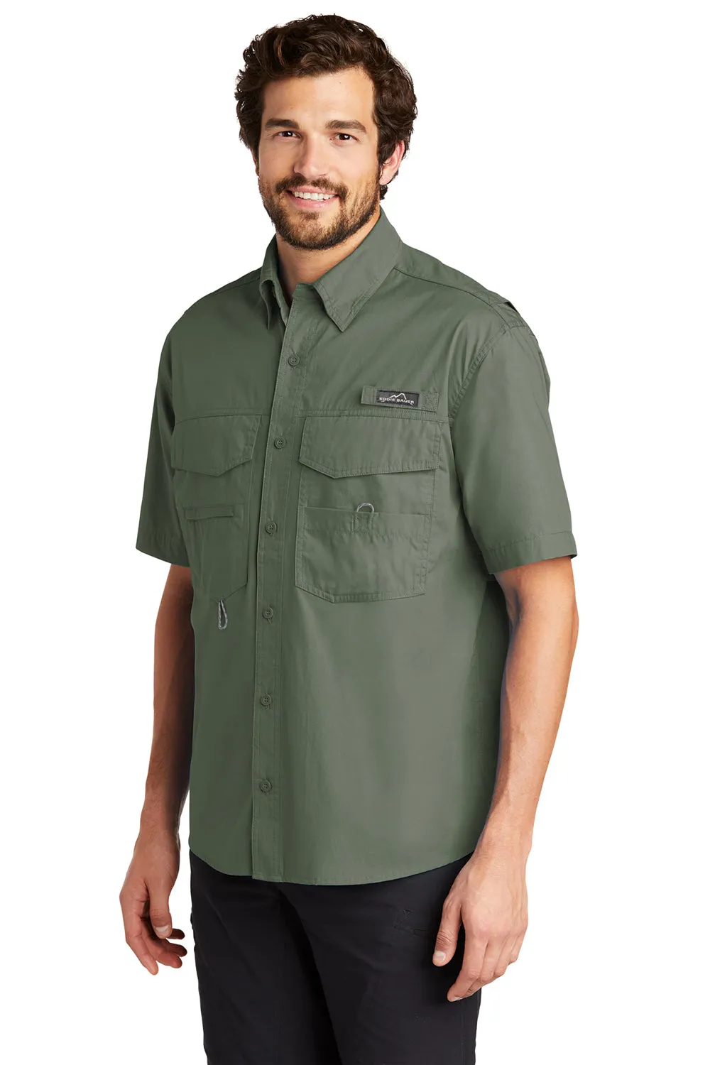 Eddie Bauer Mens Fishing Short Sleeve Button Down Shirt w/ Double Pockets - Seagrass Green