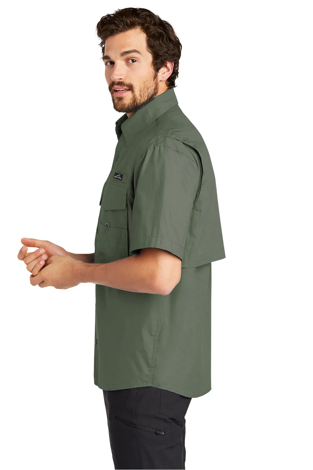 Eddie Bauer Mens Fishing Short Sleeve Button Down Shirt w/ Double Pockets - Seagrass Green