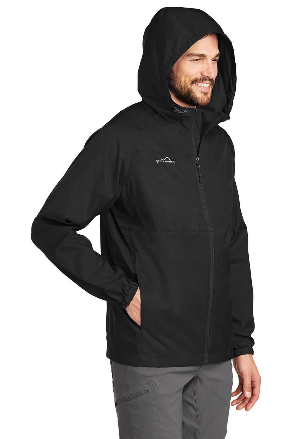 Eddie Bauer Mens Packable Wind Resistant Full Zip Hooded Jacket - Black
