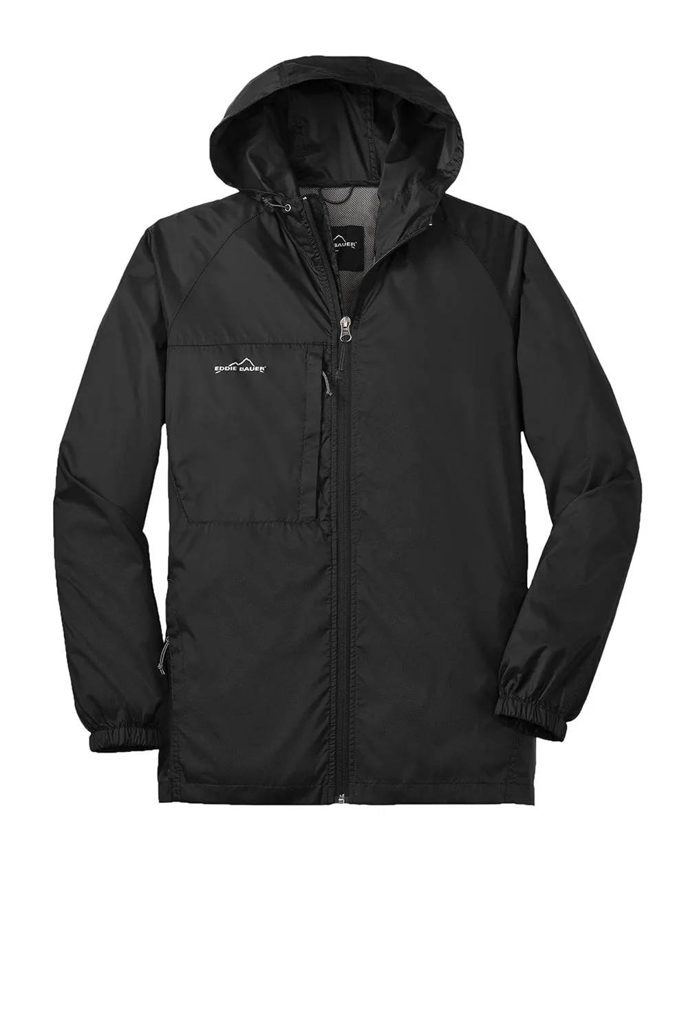 Eddie Bauer Mens Packable Wind Resistant Full Zip Hooded Jacket - Black