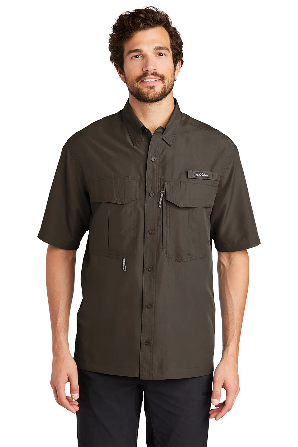 Eddie Bauer Mens Performance Fishing Moisture Wicking Short Sleeve Button Down Shirt w/ Double Pockets - Boulder