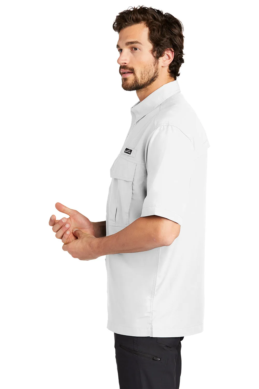 Eddie Bauer Mens Performance Fishing Moisture Wicking Short Sleeve Button Down Shirt w/ Double Pockets - White