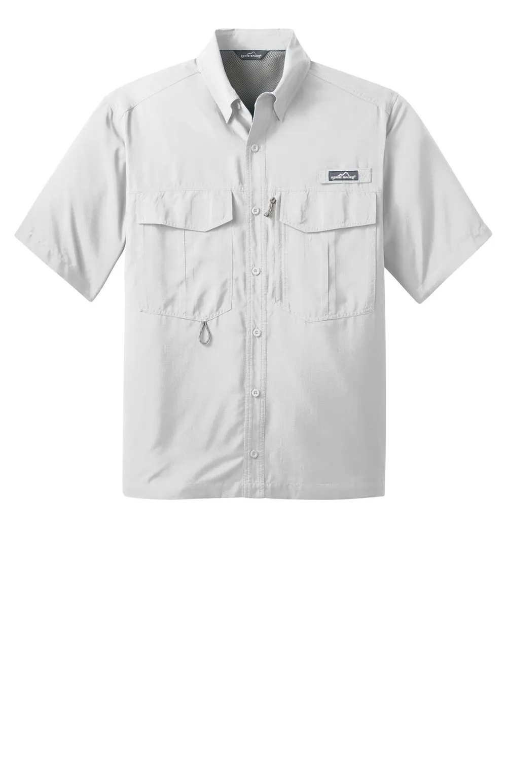 Eddie Bauer Mens Performance Fishing Moisture Wicking Short Sleeve Button Down Shirt w/ Double Pockets - White