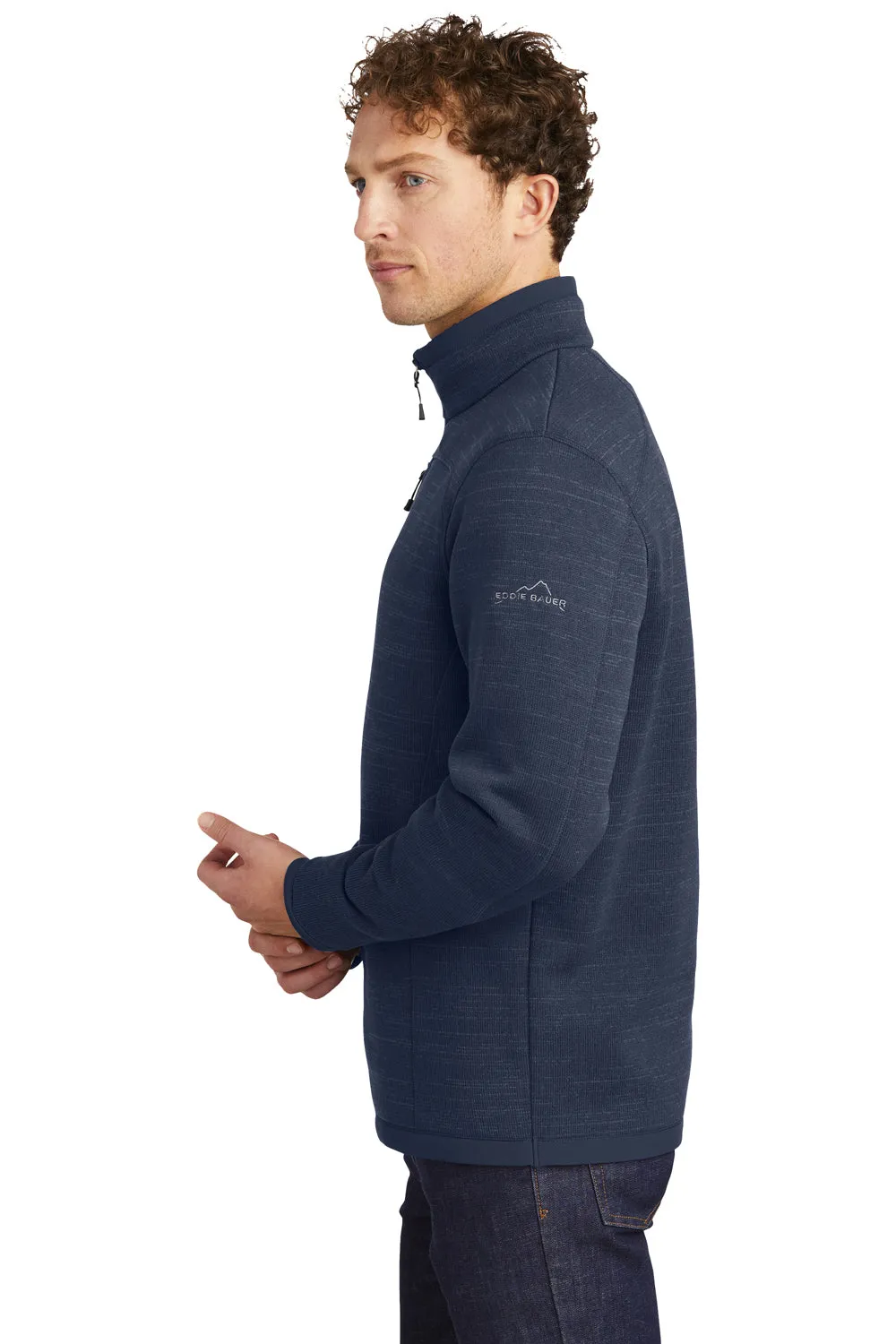 Eddie Bauer Mens Pill Resistant Fleece 1/4 Zip Jacket - Heather River Navy Blue