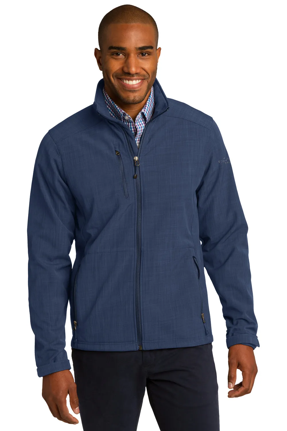 Eddie Bauer Mens Shaded Crosshatch Wind & Water Resistant Full Zip Jacket - Blue