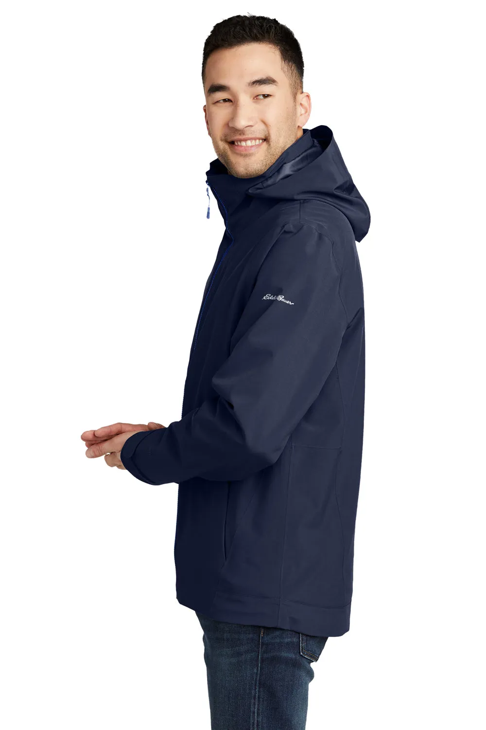 Eddie Bauer Mens WeatherEdge 3-in-1 Water Resistant Full Zip Hooded Jacket - River Navy Blue/Cobalt Blue